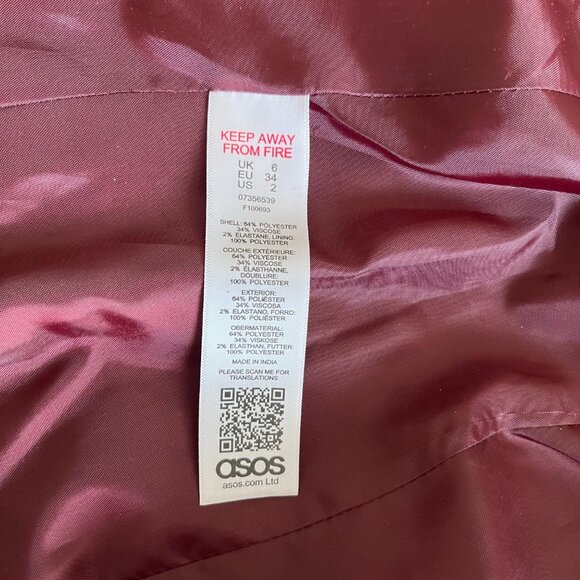 Asos Blazer Black & White with Colored Lining Size 2 - Picture 9 of 9